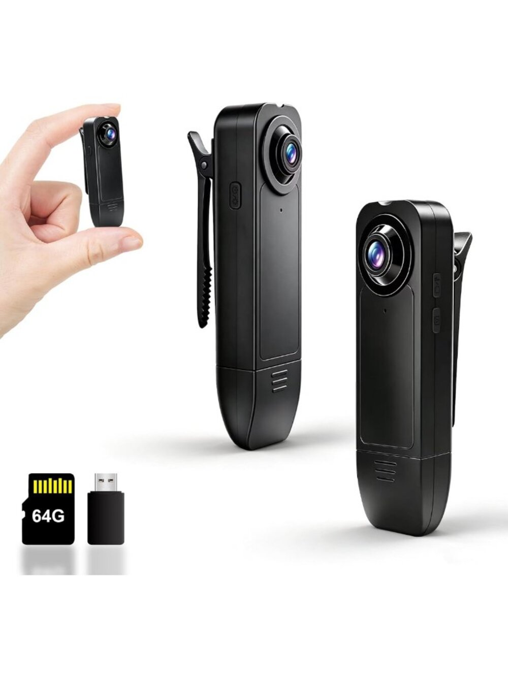 1080P Mini Body Camera with Night Vision - Wearable Clip-On POV, 64GB Storage